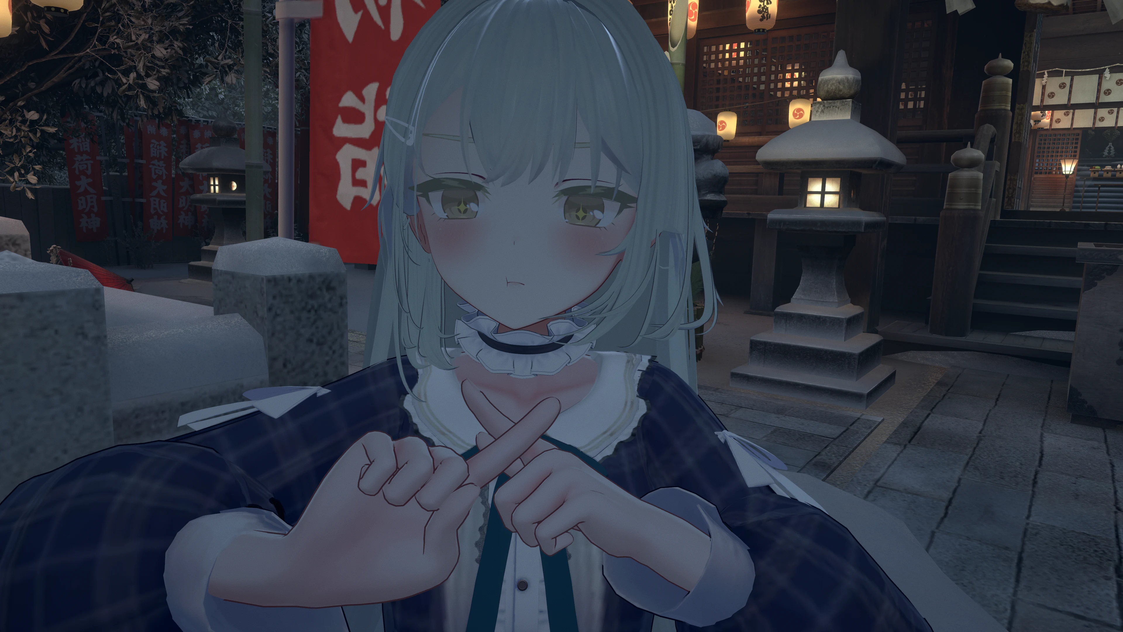 神社夜景中的 VRChat 角色近照