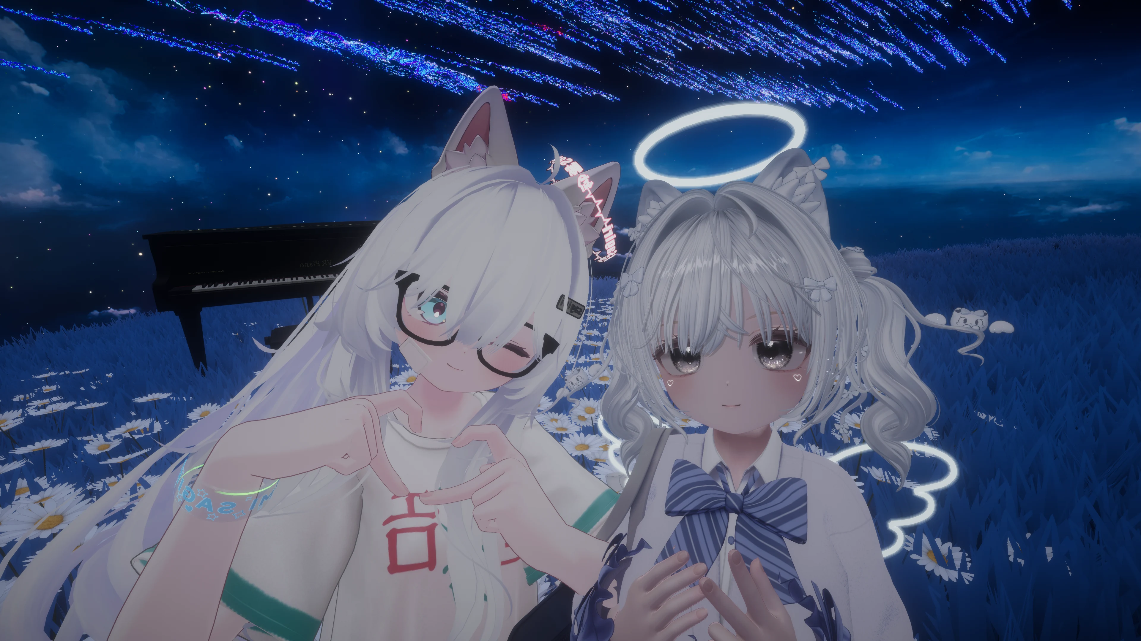 星空花海中两位 VRChat 朋友的合影